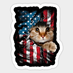 Patriotic Cat 4th Of July Men USA American Flag Women Sticker